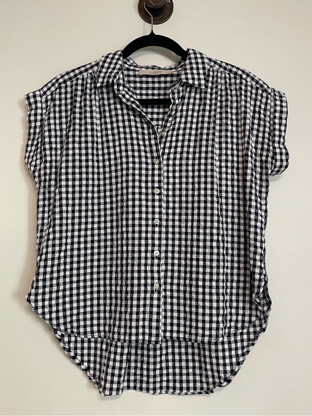 LOFT Black & White Gingham Button-Down Women's Top